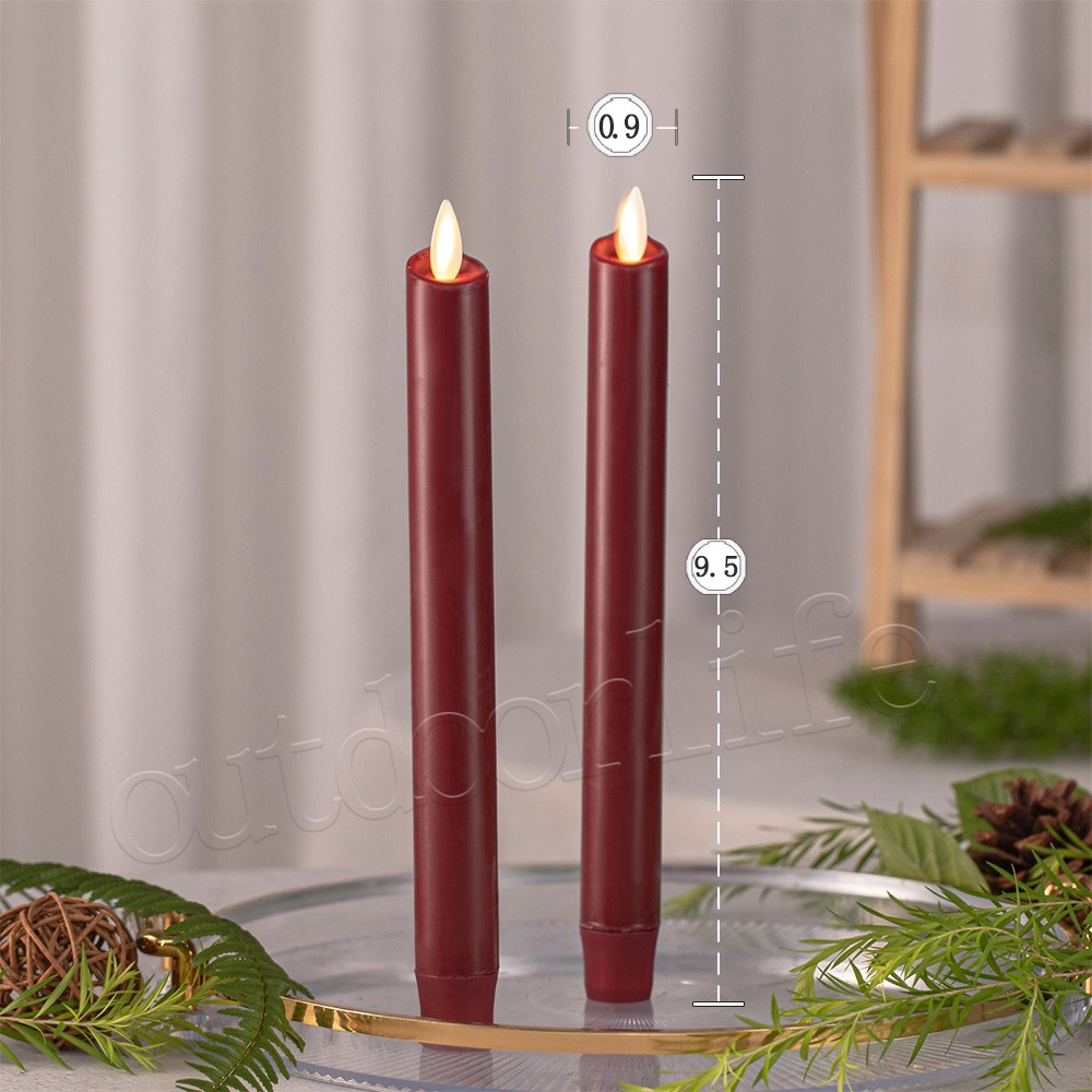 9.5" Luminara Flameless Wax Burgundy LED Taper Candles with Remote Moving Wick