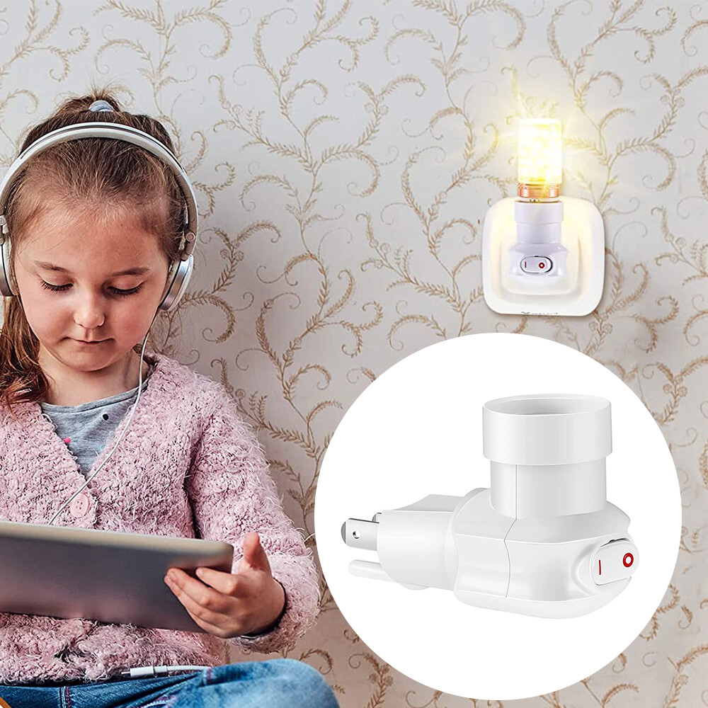 2 Pack Plug in Light Socket with On/Off Switch E27/E26 Outlet to Socket Adapter