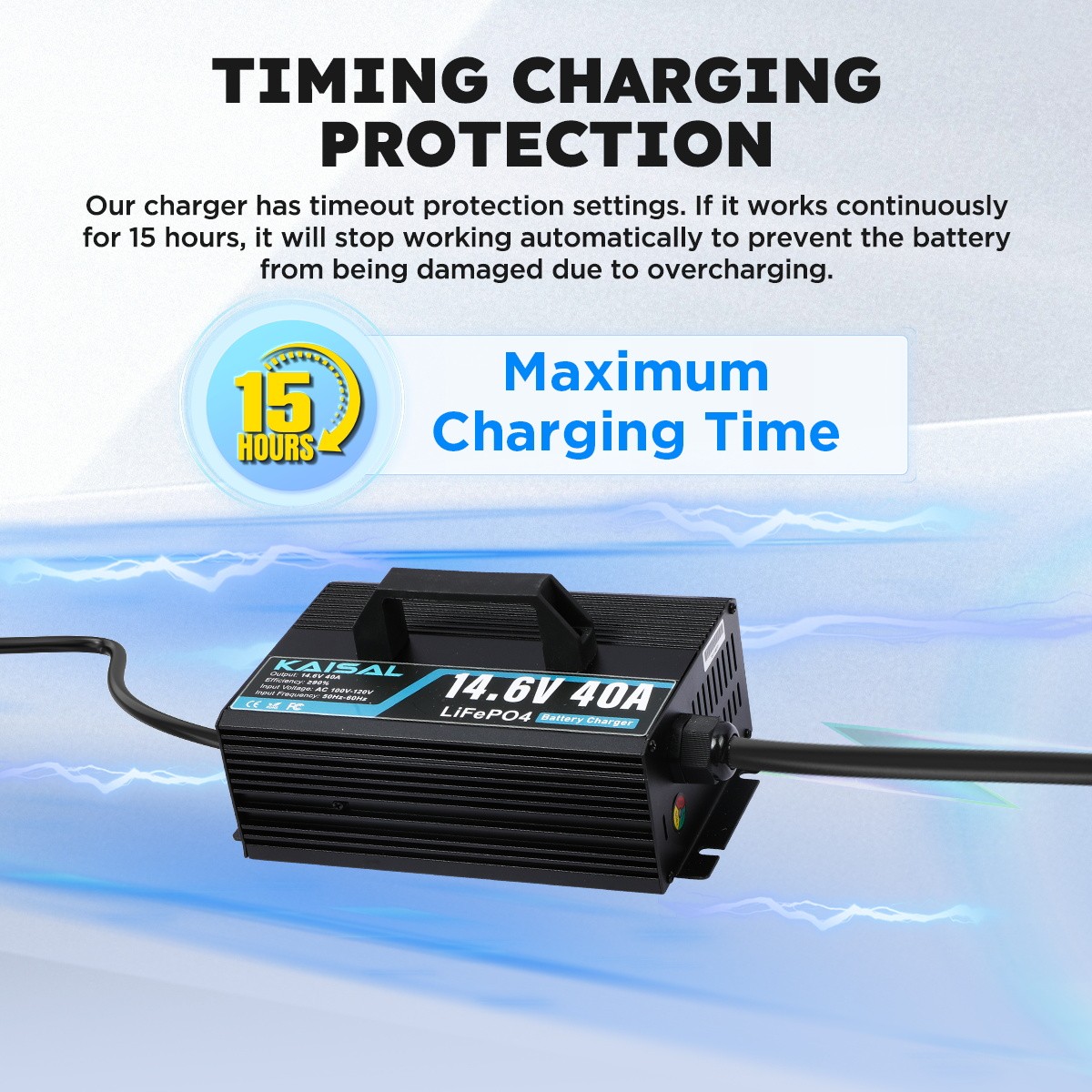 14.6V 40A Smart Lithium Battery Charger LiFePO4 Fast Charging w/Anderson Plug