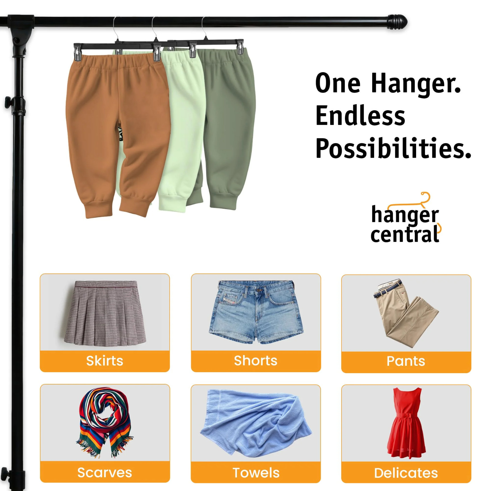 Hanger Central Black Plastic Pants Hangers 10 Pack 10 Inch w/ Clips Heavy Duty