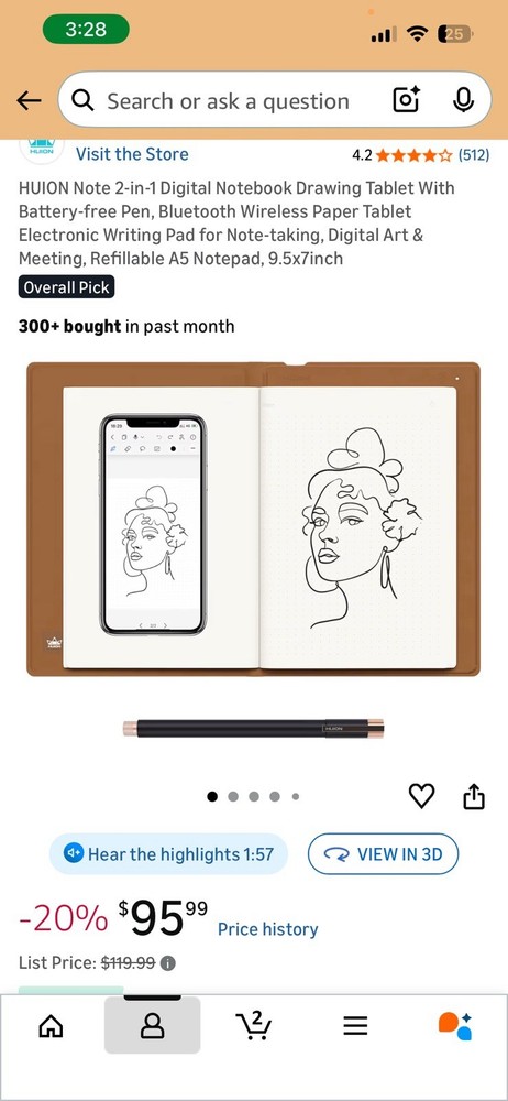 HUION Note 2-in-1 Bluetooth Notebook Paper Drawing Tablet Electronic Writing Pad