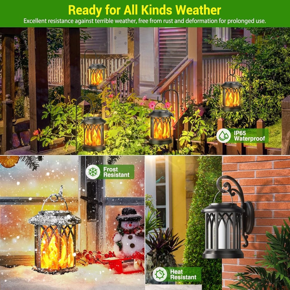 KOOPER 4 Pack Solar Lantern Outdoor Lights, Upgraded Flickering Flame Black