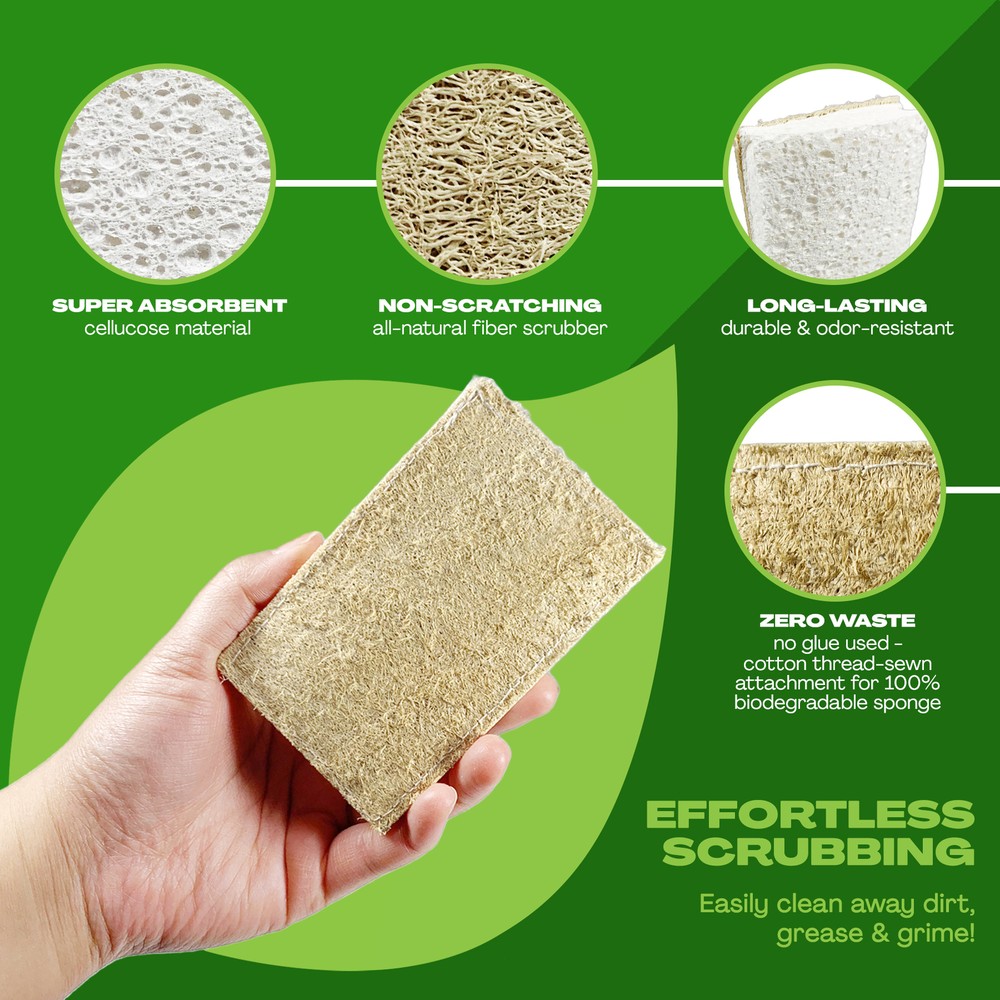 JuneLily Natural Eco Friendly Kitchen Sponge Non-Scratch Scrubber Compostable