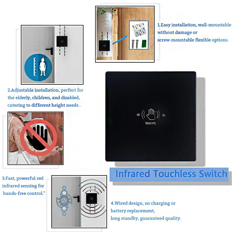 Black Touchless Door Switch for Automatic Door Opener Sensor Distance Adjustable