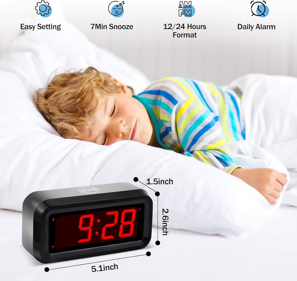 Battery Powered LED Alarm Clock Adjustable Brightness