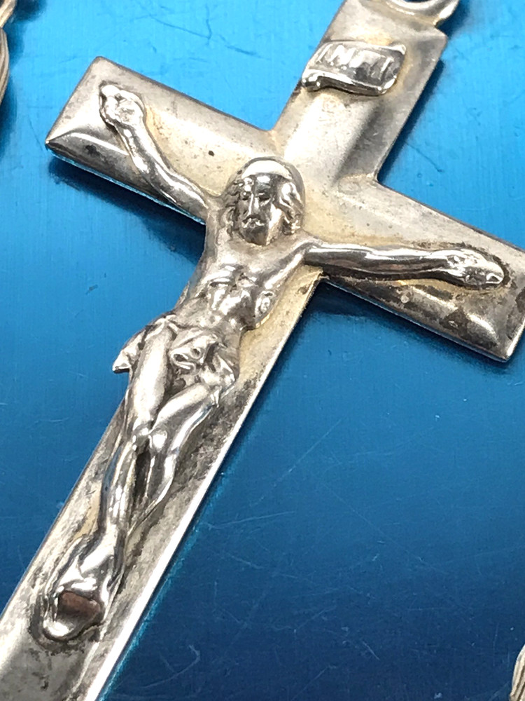 ANTIQUE ALL SOLID STERLING SILVER ROSARY by GOLDI KAPLAN - 23gm 20.5" - SWEDEN