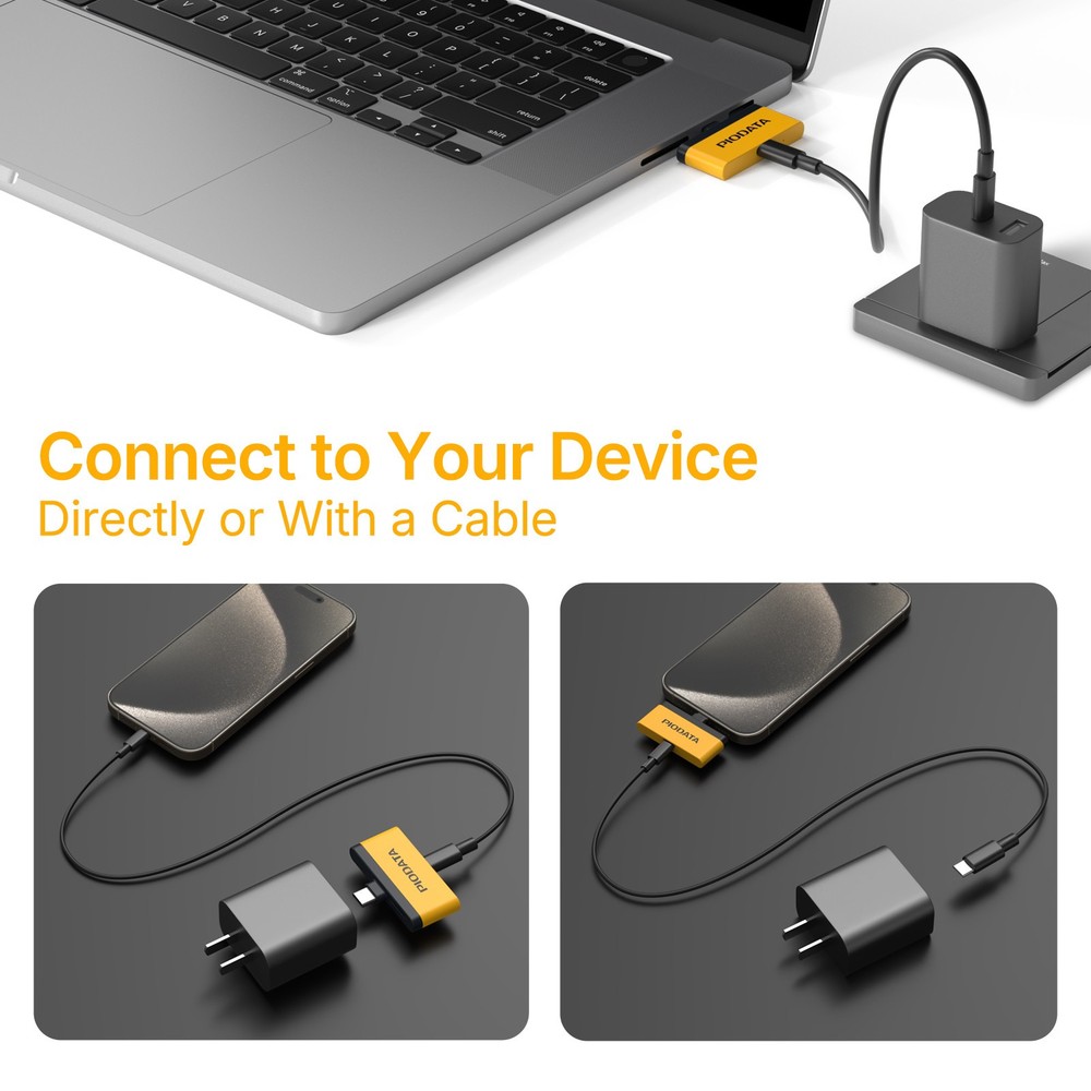 Micro SD Card Reader for USB C iPhone Android, Passthrough Charging Yellow/Black