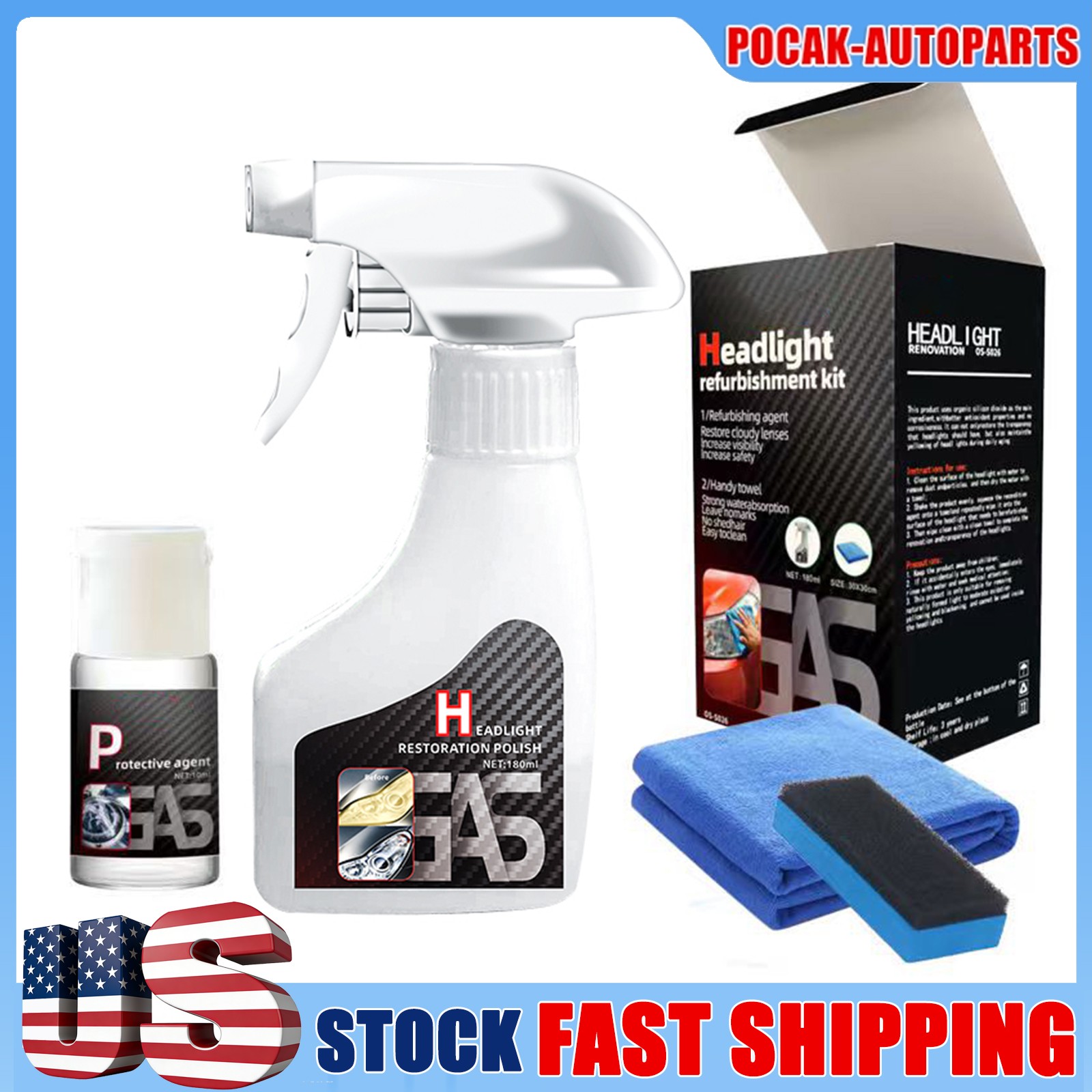 Headlight refurbishing Agent Automotive Headlight Restoration Kit w/ Protectiv