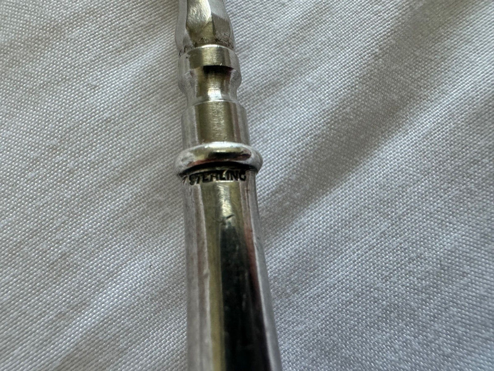 Antique Sterling Silver Handle Button Hook Engraved Scrolling and Flower Design