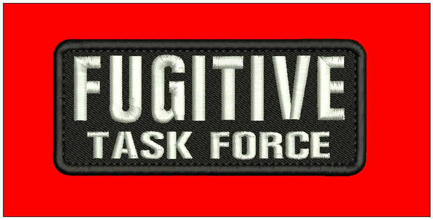 F TASK FORCE EMBROIDERY PATCH  2X5 HOOK ON BACK BLK/WHITE