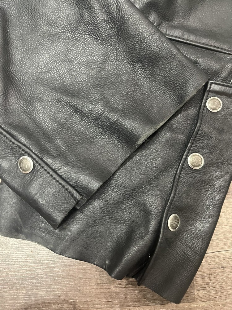 HARLEY DAVIDSON MOTORCYCLE BLACK LEATHER CHAPS & VEST Size Medium