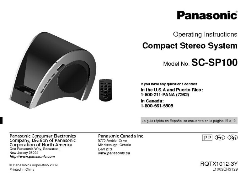 Panasonic SA-SP100 Stereo System Owners Instruction Manual