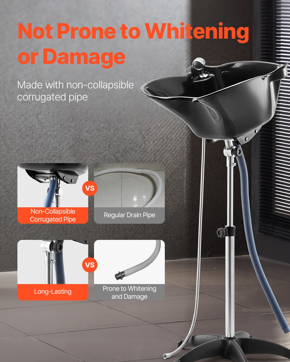 VEVOR Portable Shampoo Bowl Shower Head Drain Hose Adjustable Height Salon Sink