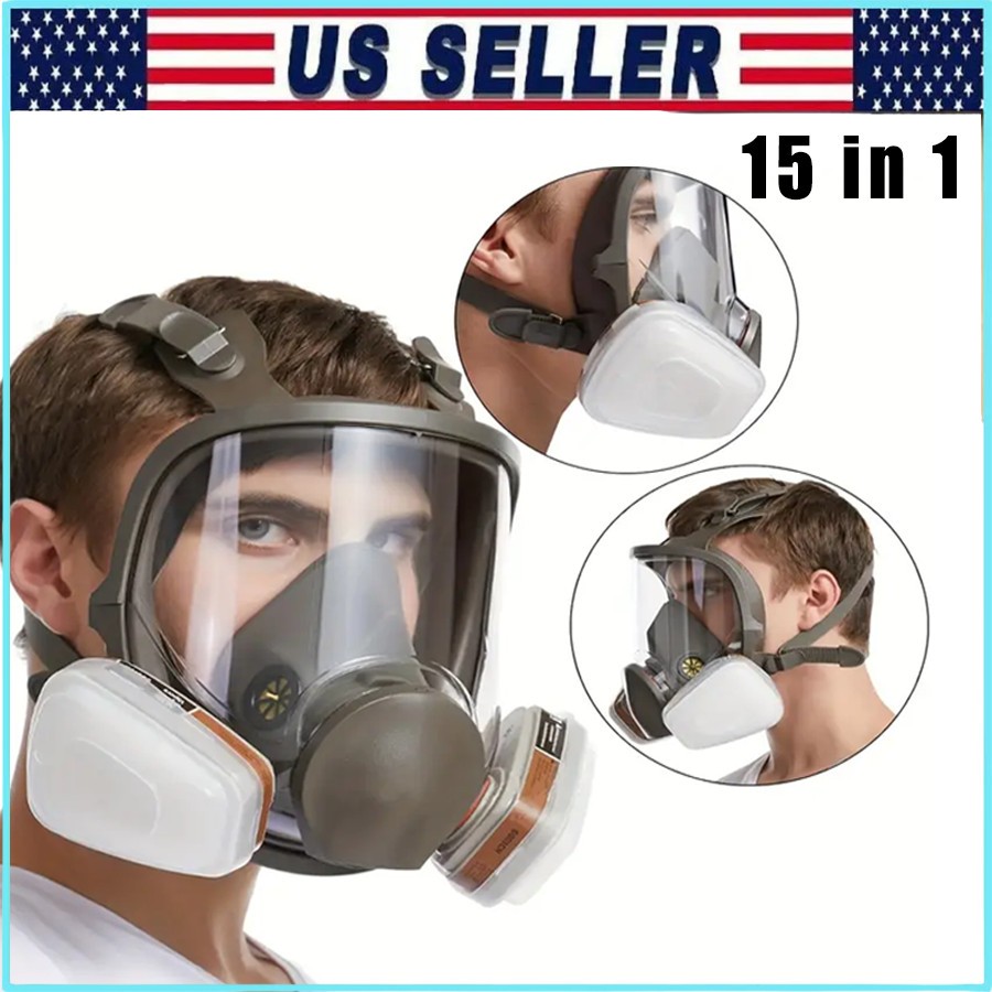 Professional Full Face Respirator Mask With Safety Goggles 15-in-1