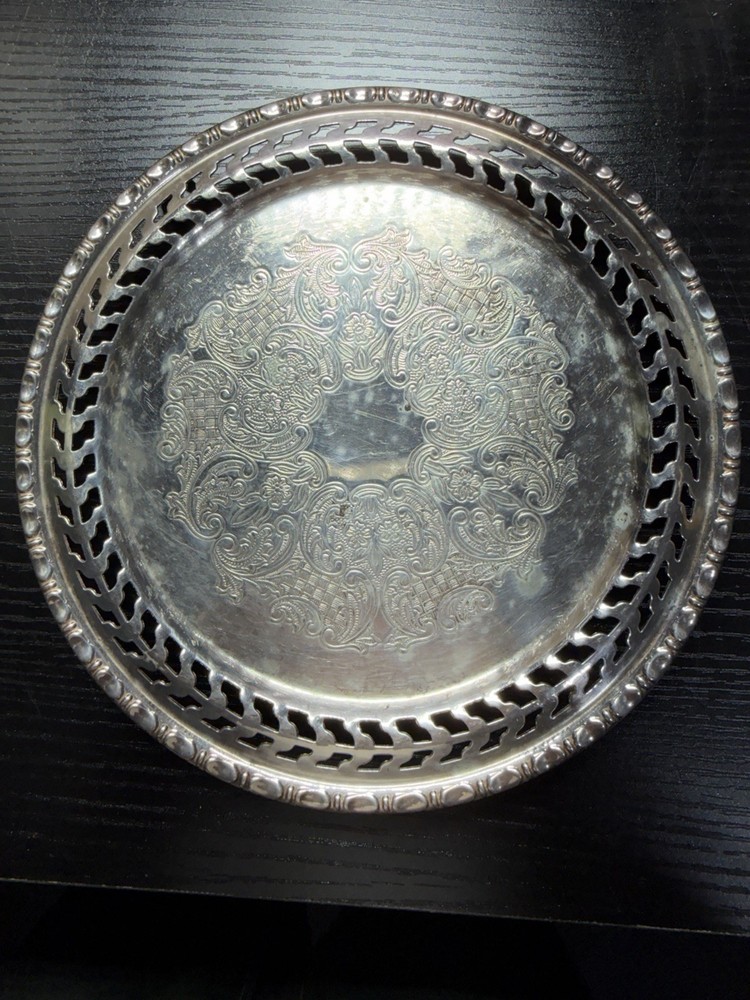 Antique Silverplate Tray Ornate Pattern Pierced Edge E.P. Copper 823