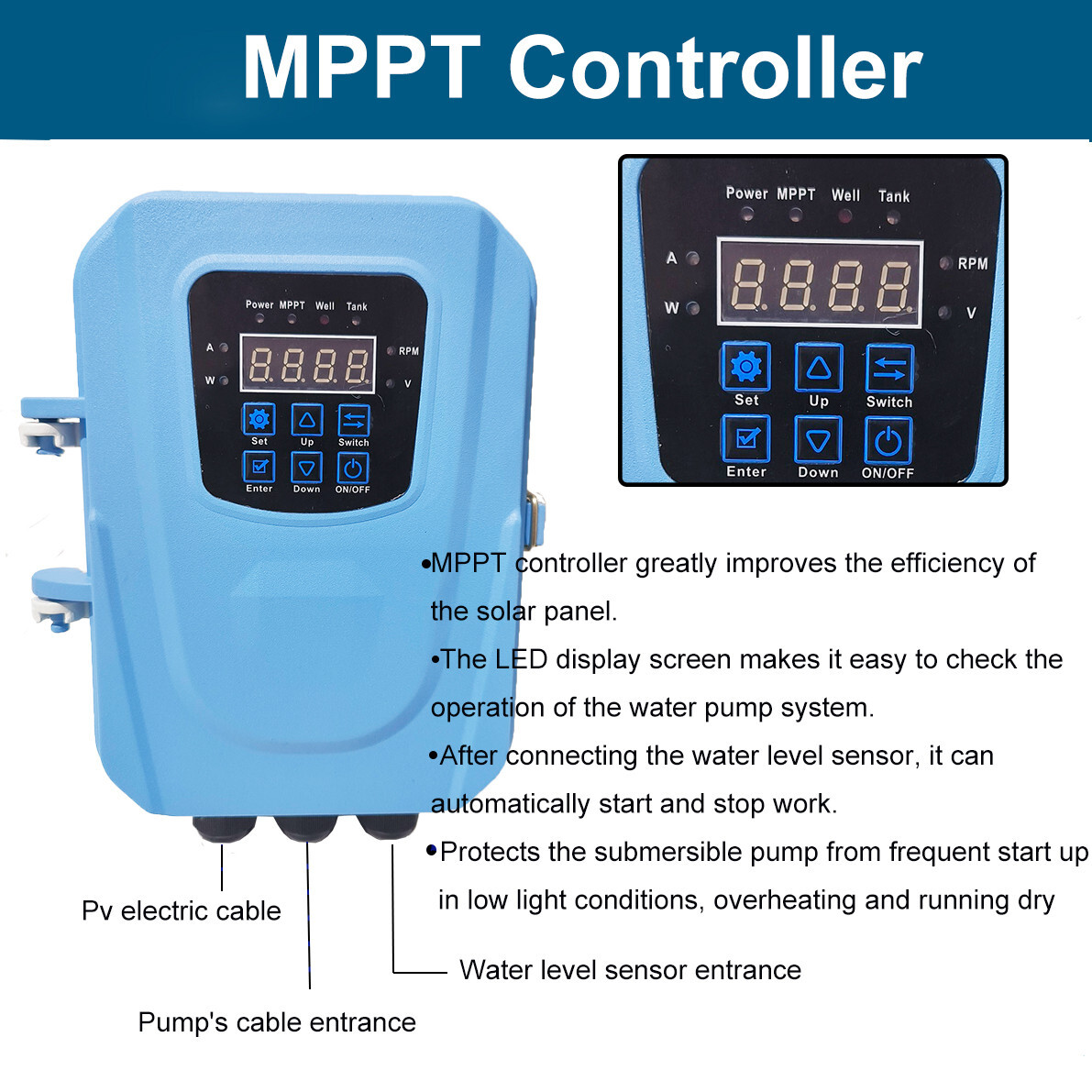 270W 3" Solar Pump Submersible Pump Bore DC 24V Deep Well Pump + MPPT Controller