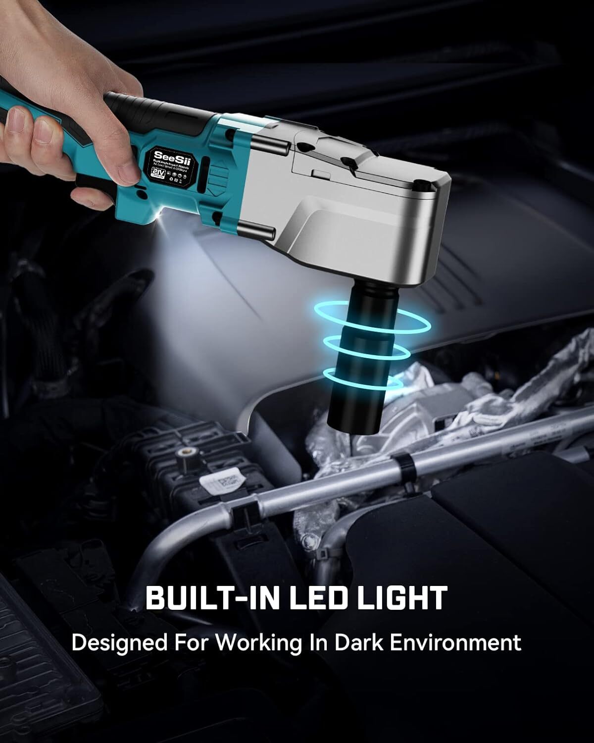 Seesii Cordless 1/2" Right Angle Impact Wrench Kit w/ 2*Batteries 220Ft-lbs tool