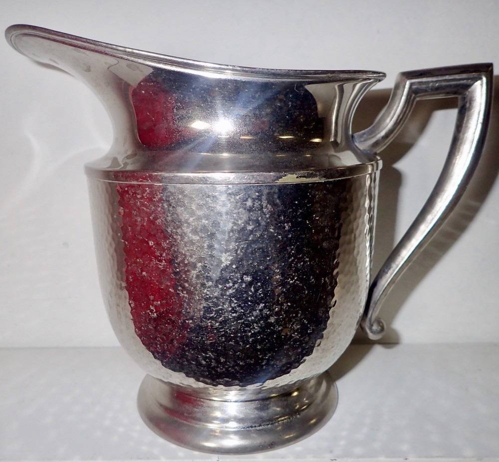 Vintage Mid Century EPNS Hammered Silver Plate Water Pitcher MM Co.