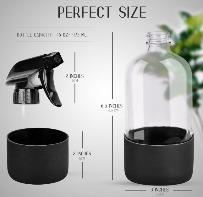 3 PACK! 16oz Glass Spray Bottle with Silicone Sleeve, Refillable Cleaning Plants