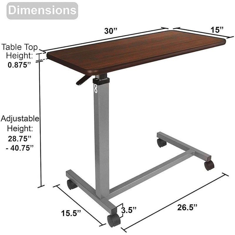 Adjustable Overbed Table Disabled W/ Rolling Casters Multipurpose Medical Use
