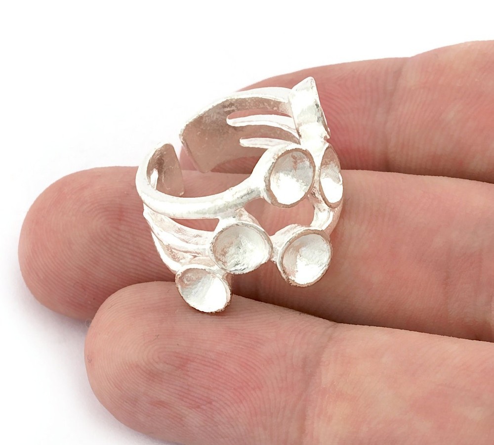 Adjustable Shiny Silver Plated Brass Ring Setting - 6mm -3361
