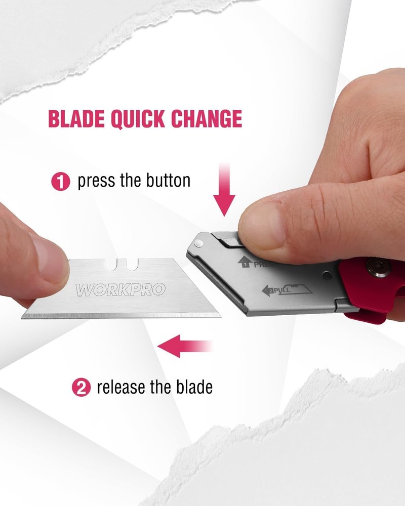 WORKPRO Pocket Folding Utility Knife Box Cutter Quick Open Axis Lock 10PCS Blade