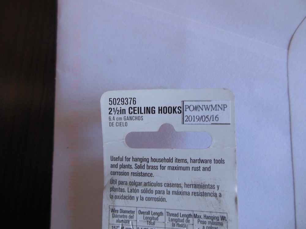 Ace Hardware / Solid Brass * Ceiling Hooks * 2 - 1/2 inch. * 3pcs. Free Shipping