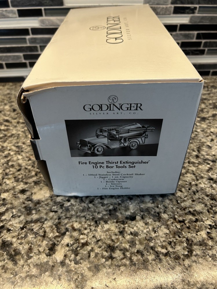 Godinger Fire Truck Bar Tool Set FD (Fire Dept) New Open Box