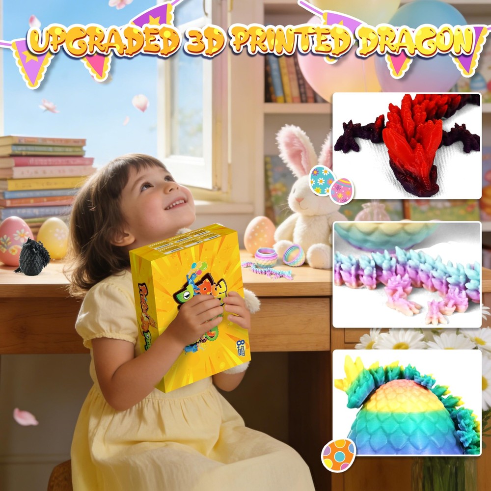 Drofex 24PCS Easter 3D Printed Dragon Eggs, Prefilled 2.36 inches, Multicolor