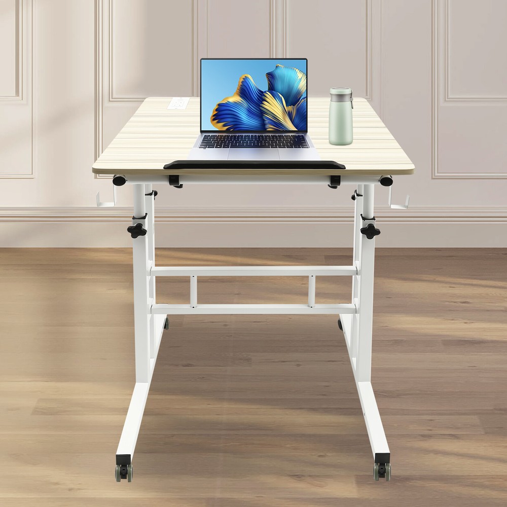 24" Mobile Stand Up Desk Adjustable Laptop Desk With Wheels Home Computer Table