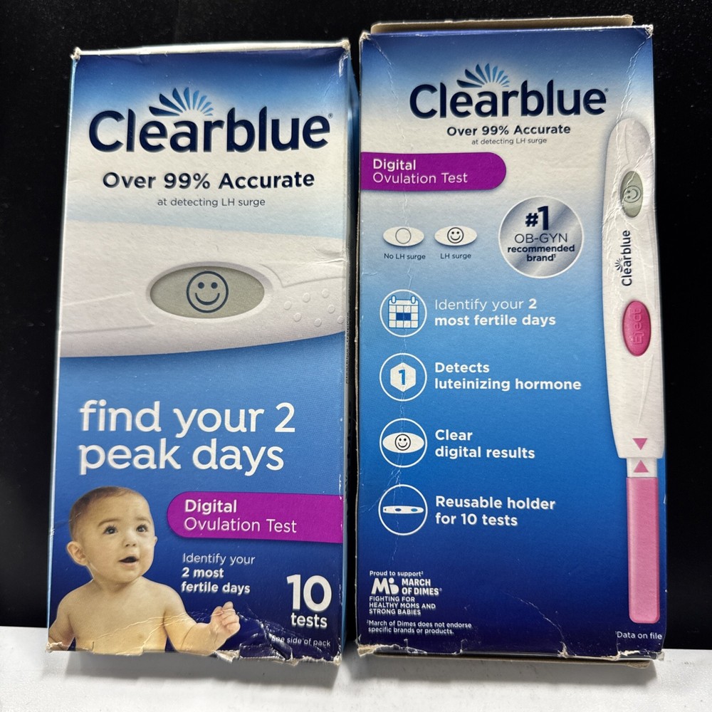 (2x) Clearblue Digital Ovulation Predictor Test 10 Count Exp04-26+ Damaged Boxes