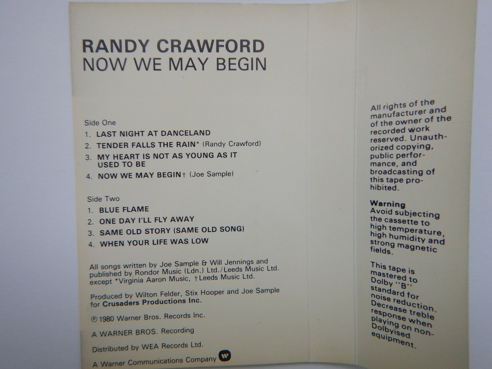 RANDY CRAWFORD - NOW WE MAY BEGIN - CASSETTE
