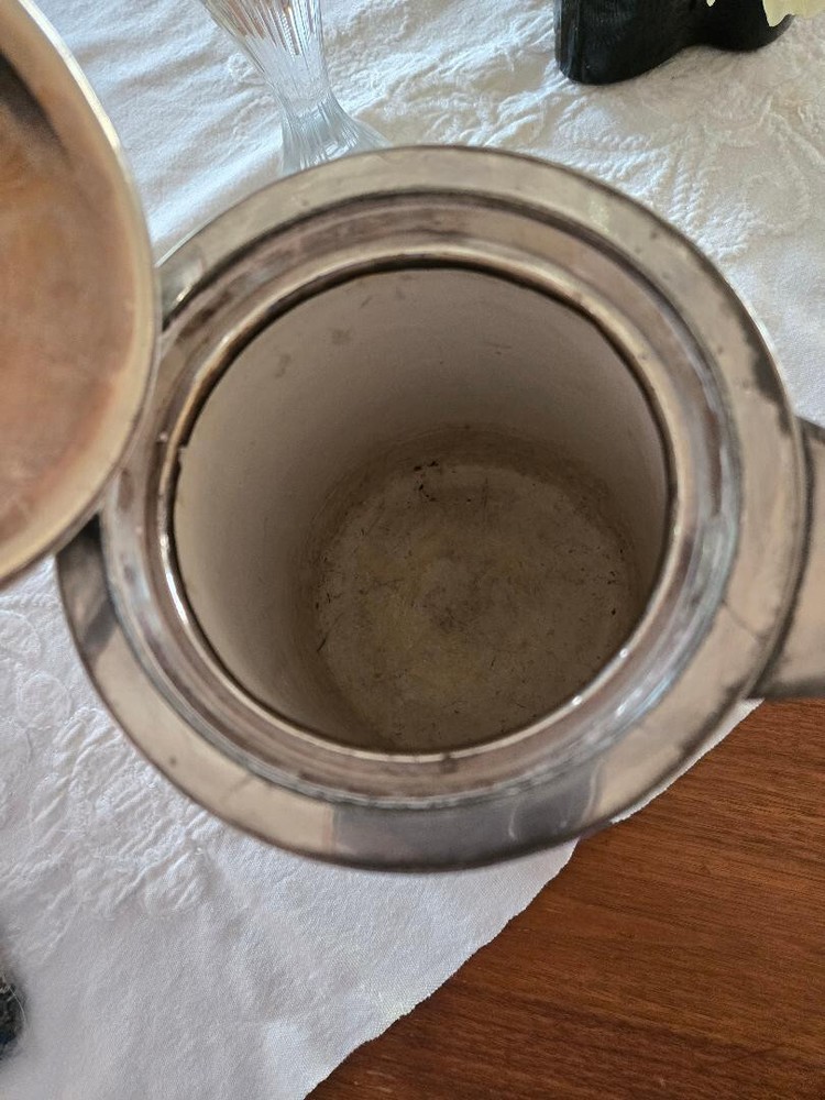 JAS. STIMPSON Silver Plated Ice Water Pitcher, Ceramic Liner, 1868 Victorian