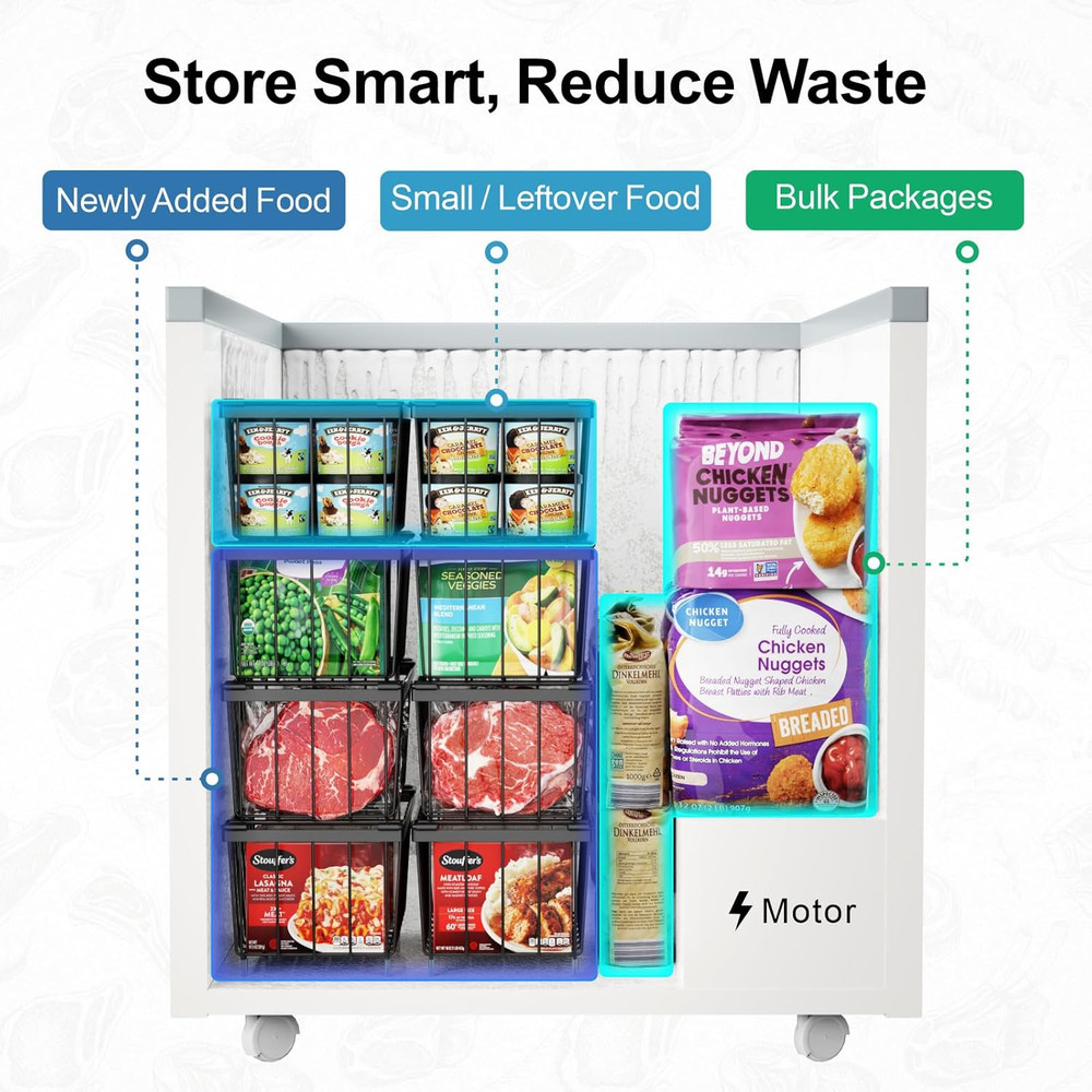 Deep Freezer Organizer Bins, 5 Pack Chest Freezer Baskets for 7 Cu.Ft, Stackable