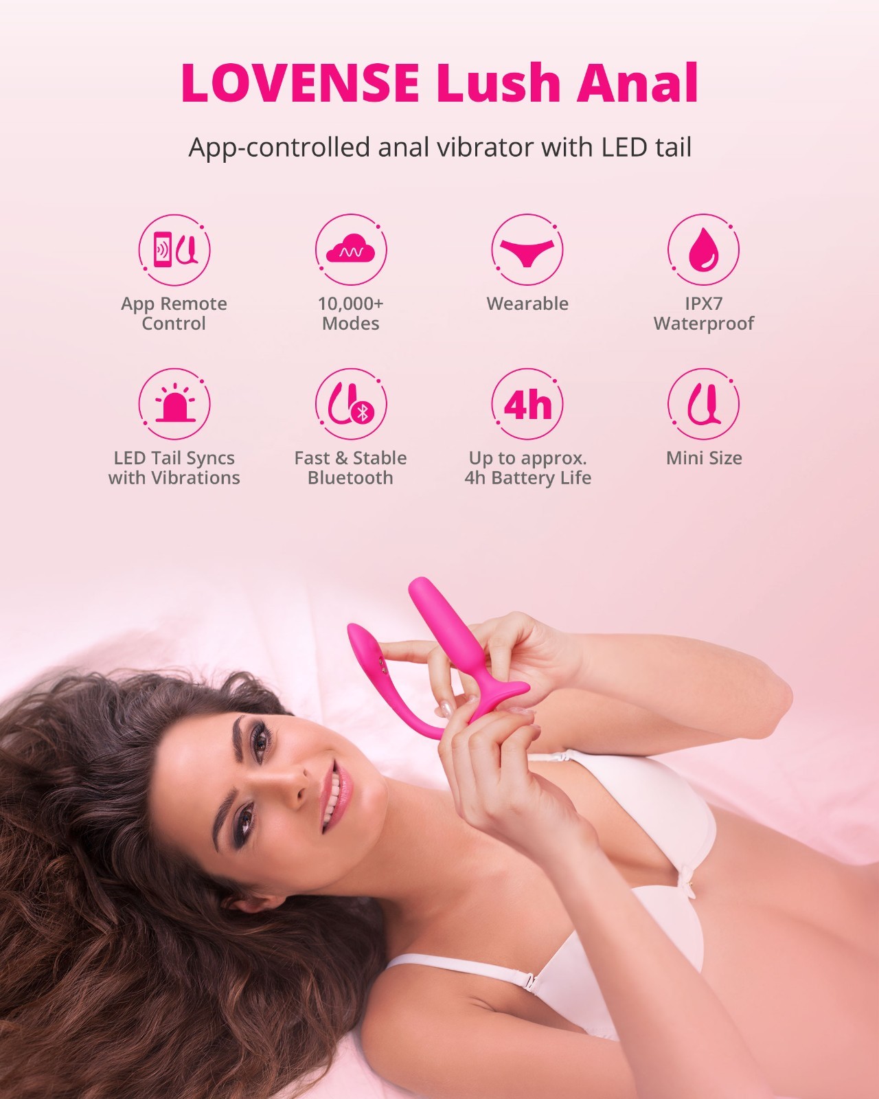 LOVENSE Lush Anal Vibrating Butt Plug Sex Toys, App Controlled Vibrator, LED