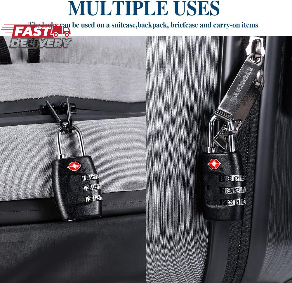 TSA Luggage Locks (4Pack) - 3 Digit Combination Padlocks - Approved Travel Lock