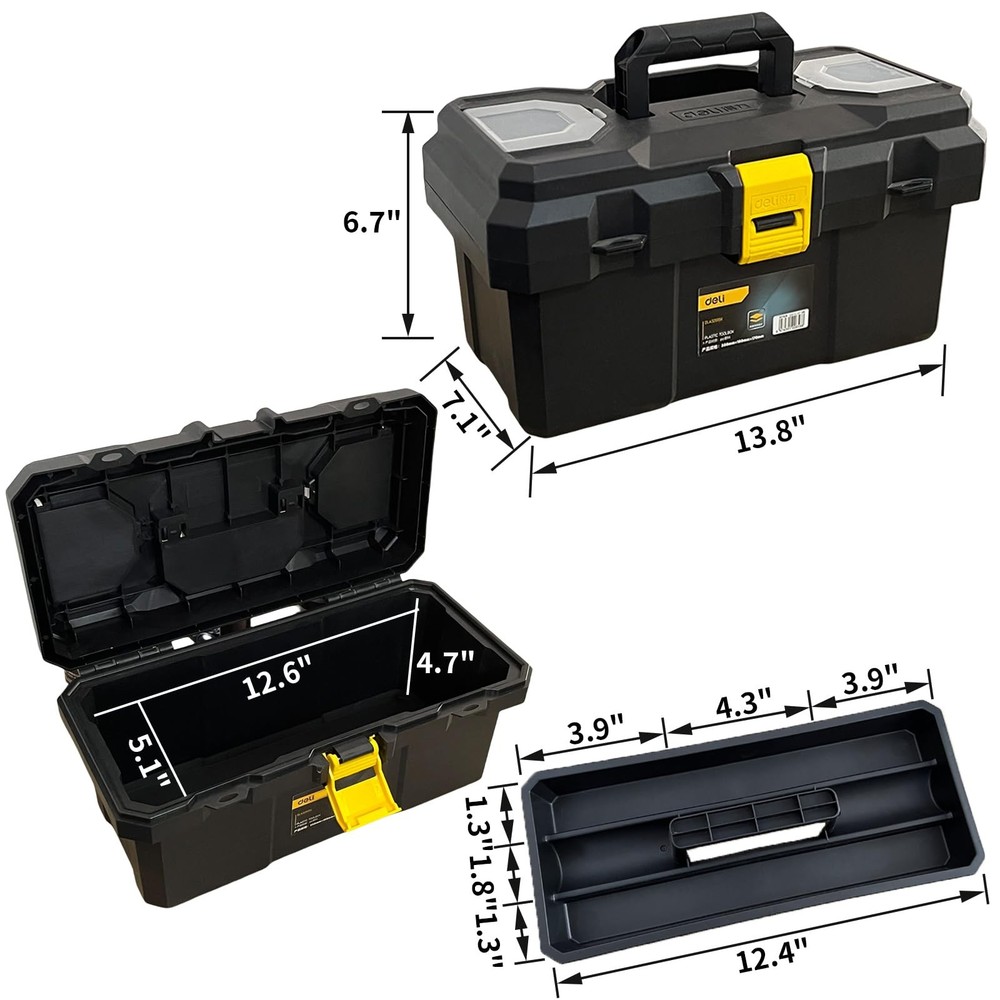 Small Tool , 15in Plastic Toolbox with Handle,Portable Tool with Removable Tr...