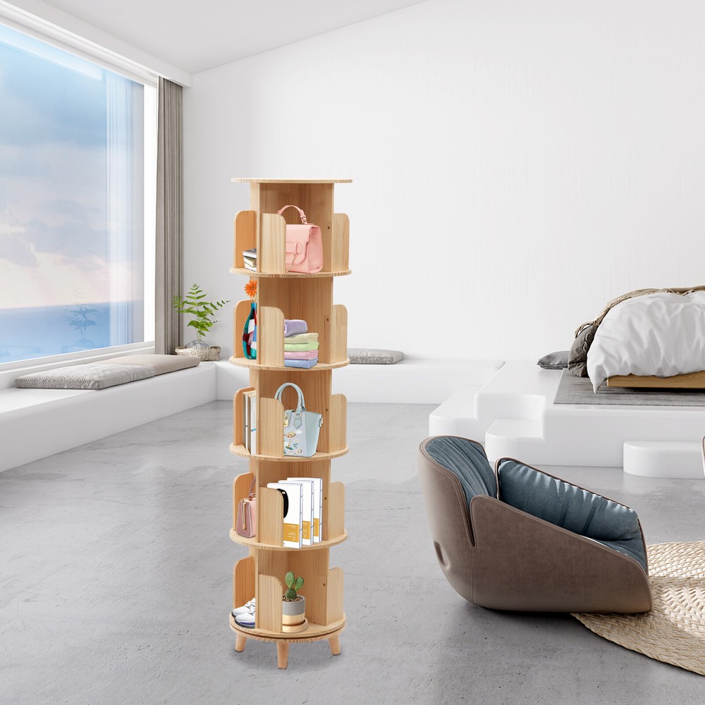 5-Tier Rotating Bookshelf 360 Display Multi-Functional Bookshelf Organizer Shelf