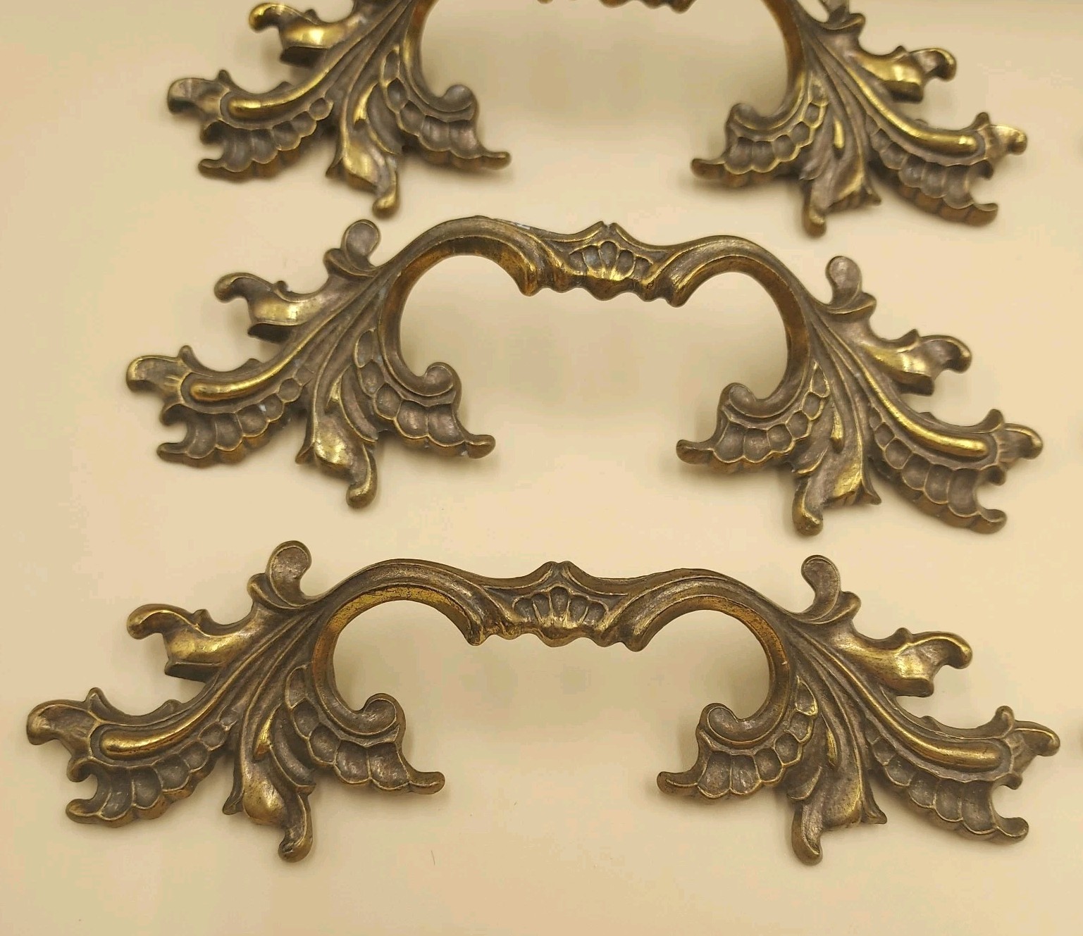 Set of 6 Vintage KEELER Brass French Provincial Drawer Pulls 3.5" Center Holes