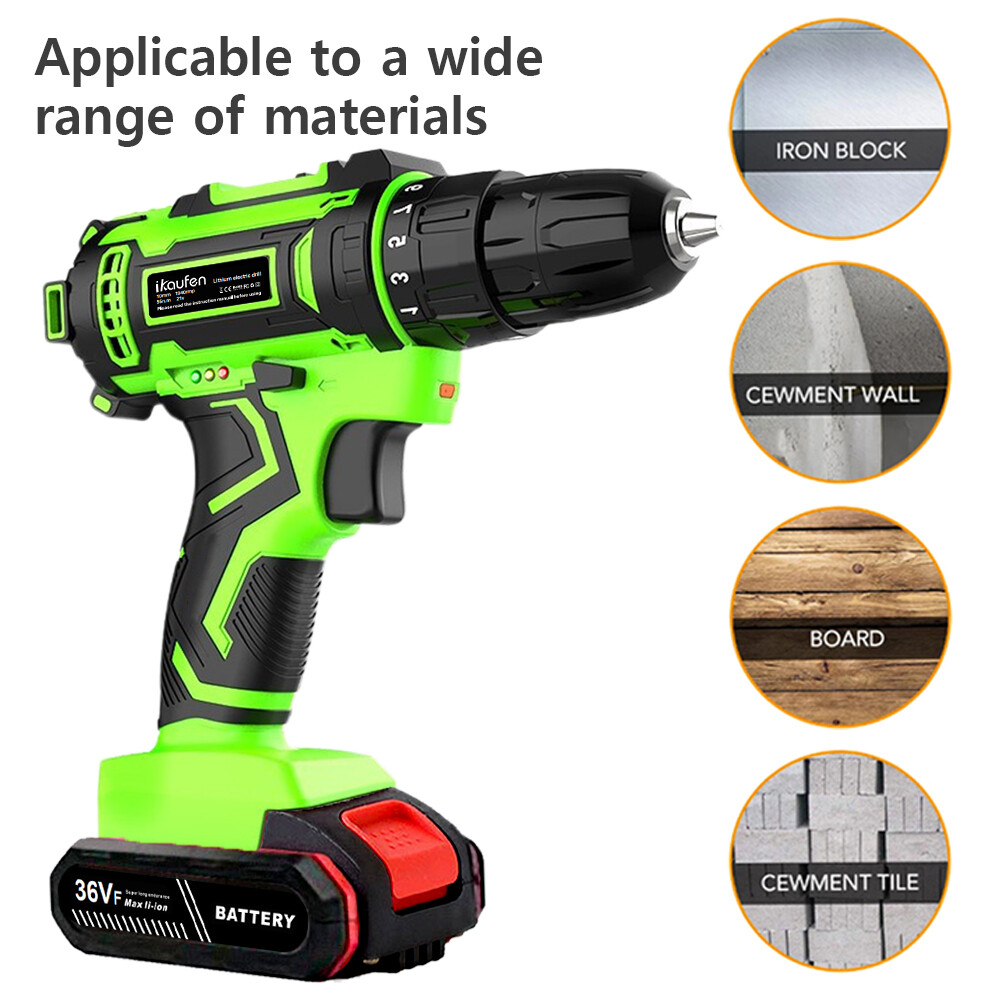 36Volt Drill 2 Speed Electric Cordless Drill / Driver with Bits Set 2 Battery A9