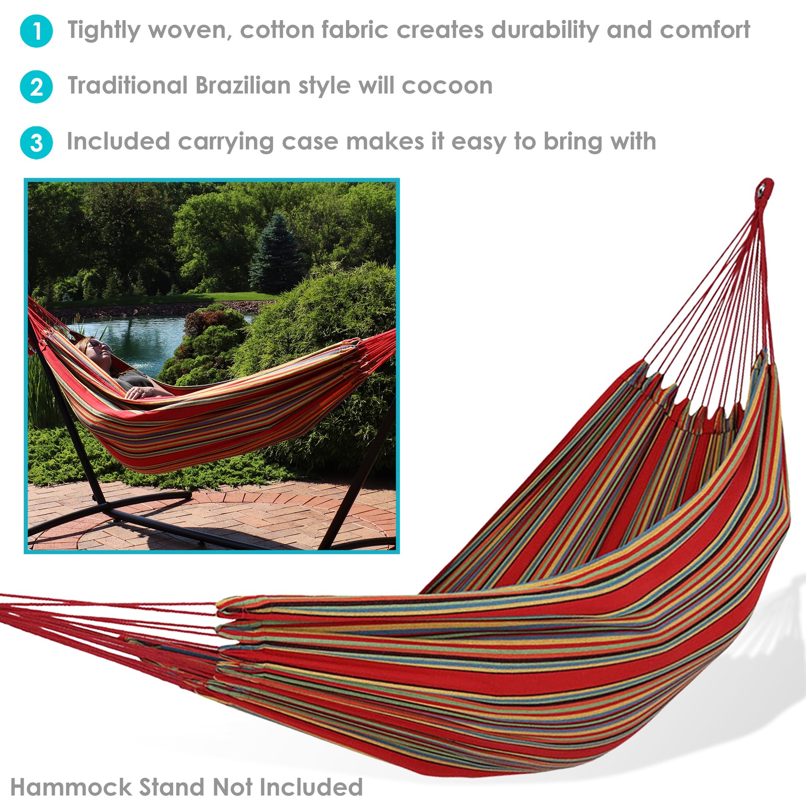 2-Person Woven Cotton Hammock with Carrying Case - Sunset by Sunnydaze