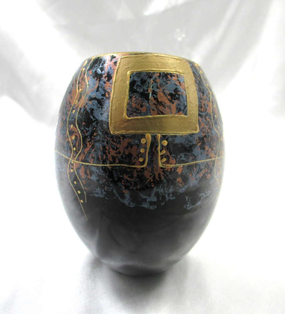 Ceramic Vase Hand Painted Signed Romania 6 1/2"