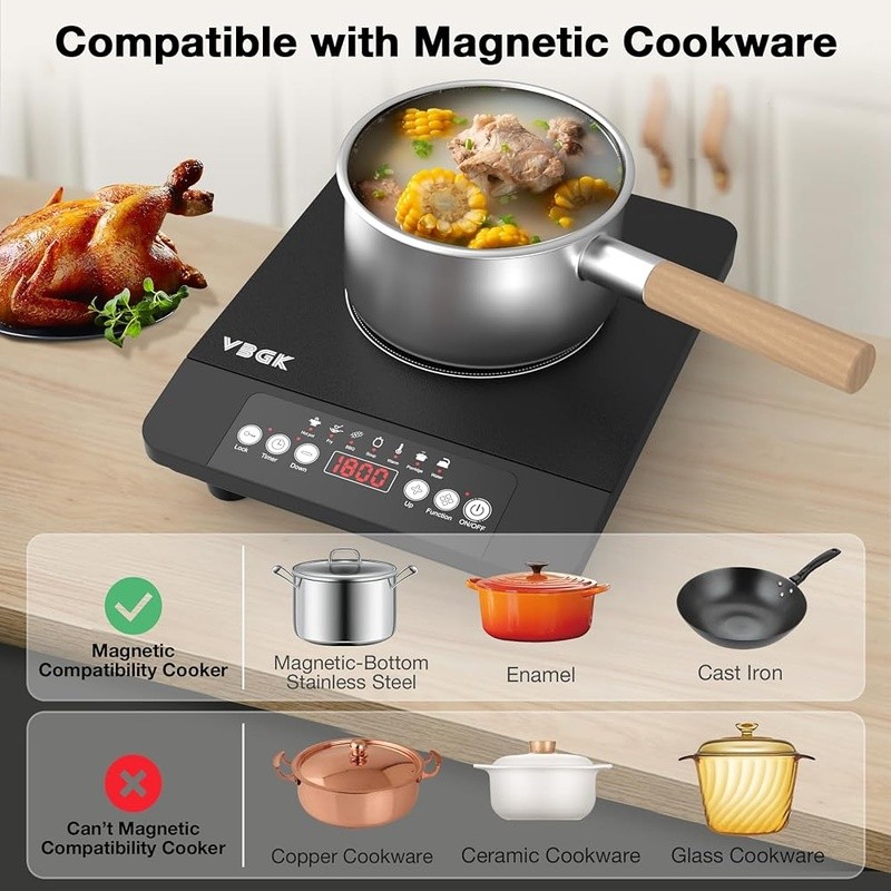 Induction Single Burner Hot Plate Digital Control Safe & Efficient Cooking 110V