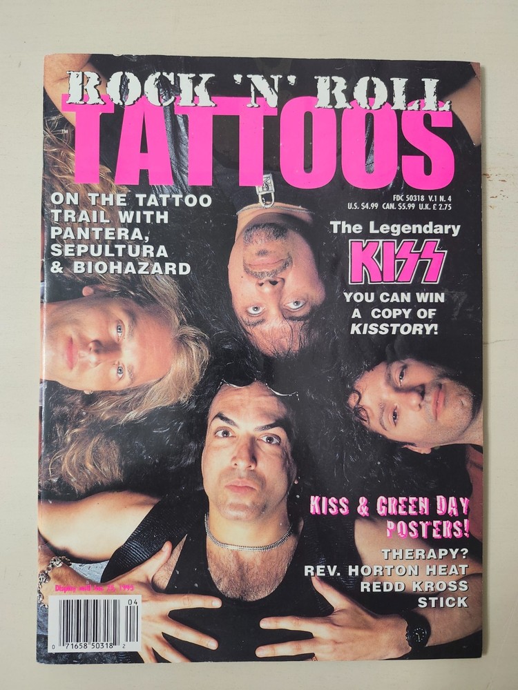 KISS RARE Rock N Roll Tattoos 1994 Magazine Sepultura + Green Day/KISS Poster VG
