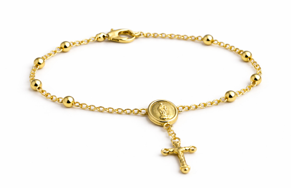 Real Italian 1/200 14K Yellow Gold Oro Overlay Catholic Cross Crucifix Bracelet