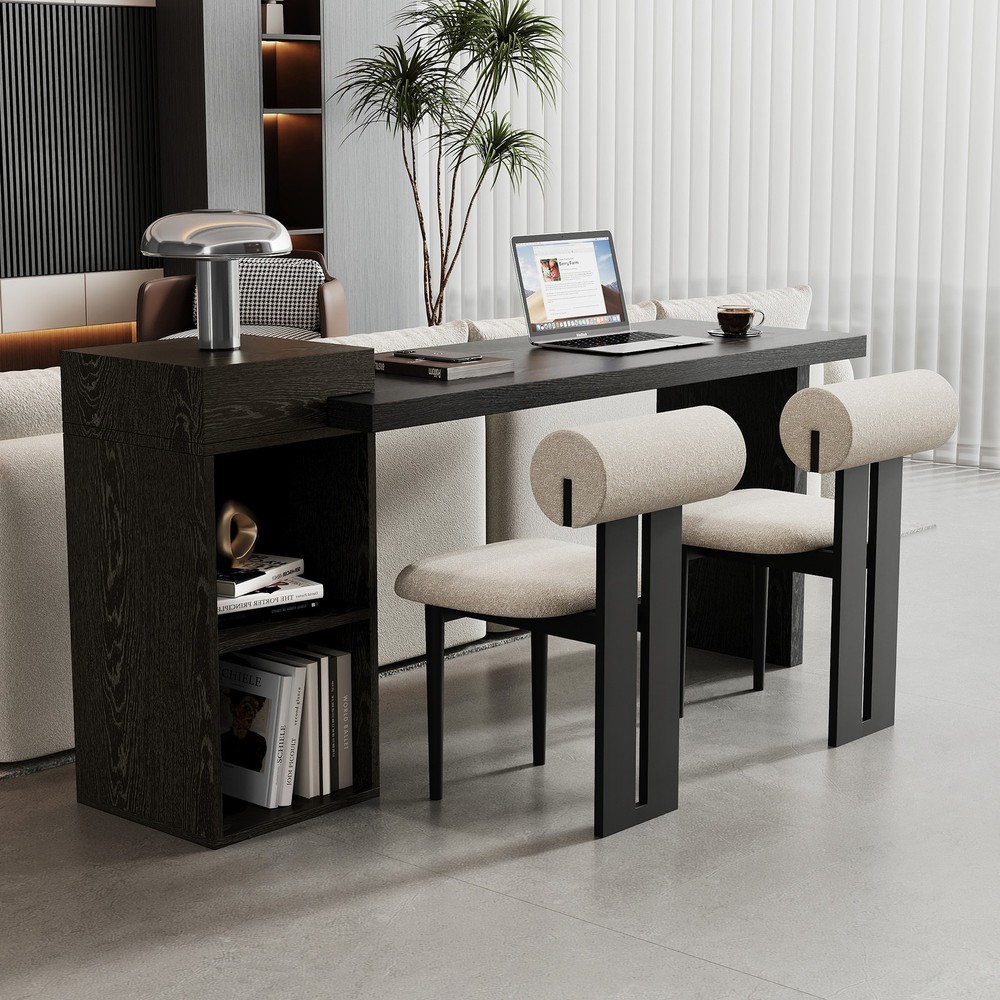 Modern Black Wood Grain Sofa Side Table - MDF Multipurpose Entryway Console Tab