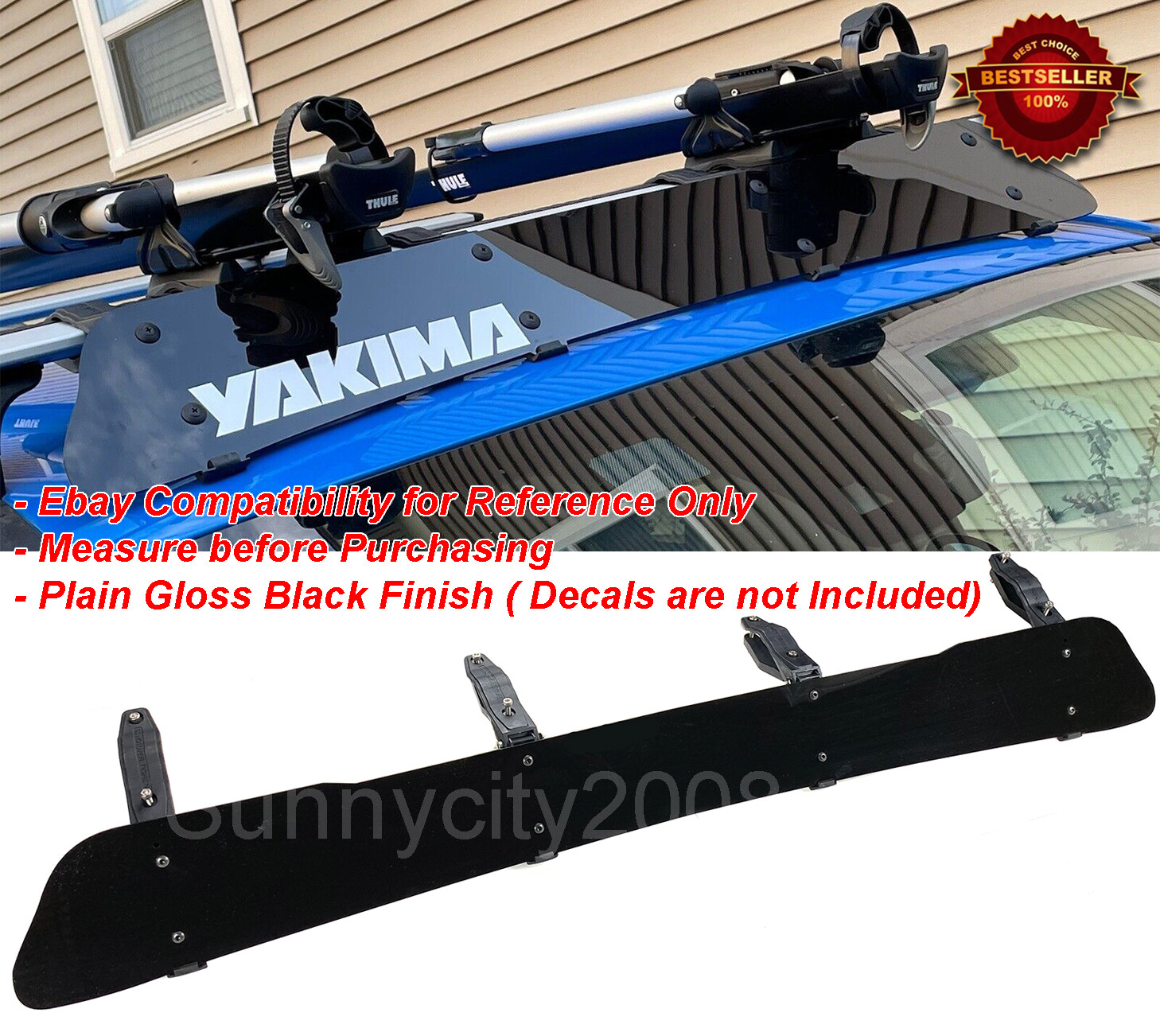53" x 6" Black Roof Rack Wind Fairing Deflector For Cross Bar Fit Ford Chevy