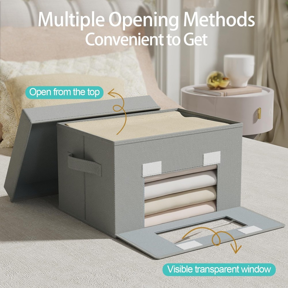 Foldable Storage Bin, Transparent Window Cube Organizer Basket with Lid and 2...