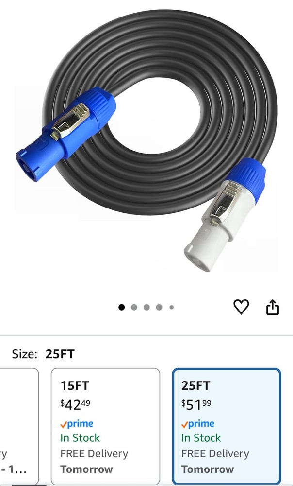 PowerCON to PowerCON Professional Audio Cable