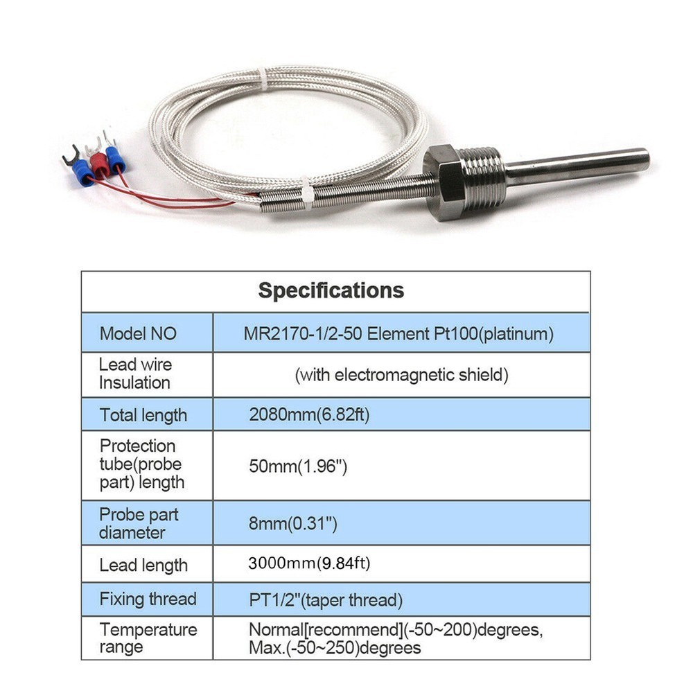 Long Lasting PT1/2 Inch Threaded Pt100 Temperature Sensor for Reliable Readings